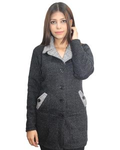 MEGISHA Womens Woollen Collared Coat Cardigan