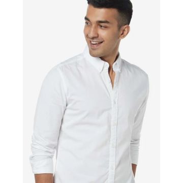 White Pure Cotton Slim Fit Shirt