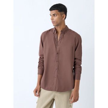 Nuon Brown Solid Relaxed-Fit Cotton Shirt