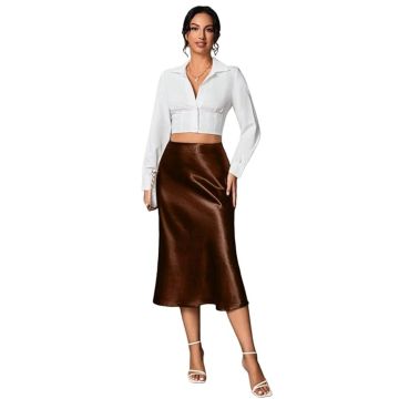 Silk Midi Skirt, A-Line, High Waist