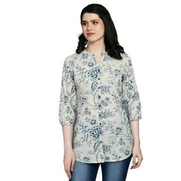 Meesan Women's Mandarin Collar 3/4th Sleeves Smart Casual Tunic 