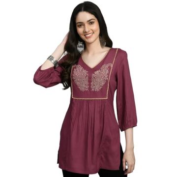 Meesan Women's Casual Ethnic 3/4 Sleeve Printed Tunic