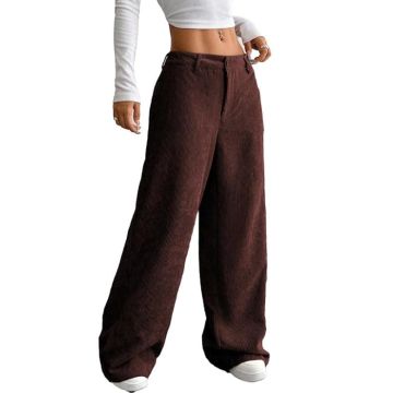 Loose Comfy Elastic Waist Corduroy Textured Casual Work Trouser
