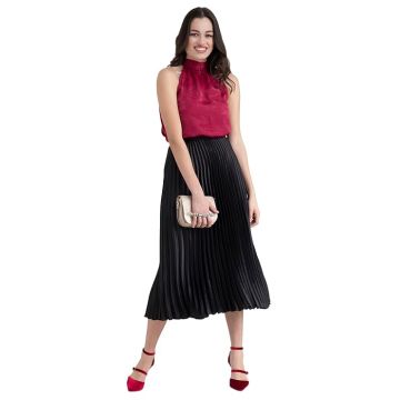 Fox Pleated Flared Floral Midi Skirt