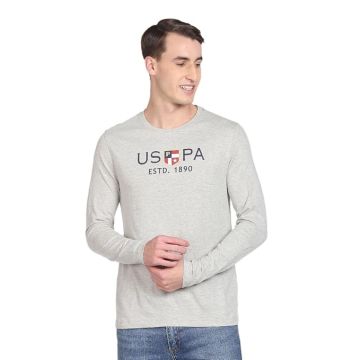 U.S. POLO ASSN. Men Cotton Regular Crew Neck Long Sleeve Brand Print T-Shirt