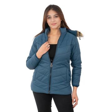 urban vogaye Casual Women's Hooded Collar Jacket Full Sleeve Winter Wear Solid Quilted Neck Jacket for Women Girls