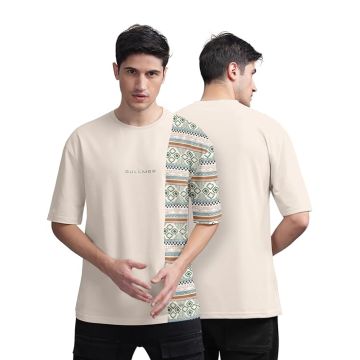 BULLMER Beige Front and Back Printed Tshirt for Men