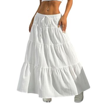 High-Waisted Ruffled Maxi Plain and Pleated Skirt