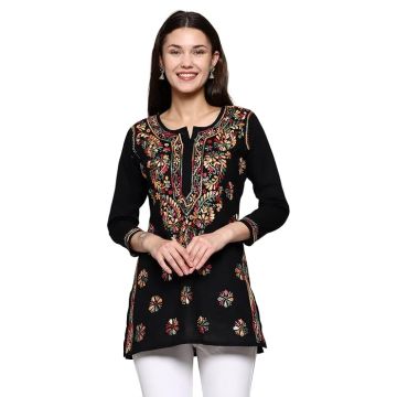 Ada Lucknowi Hand Embroidered Chikankari Cotton Short Kurta Kurti Tunic Top for Women