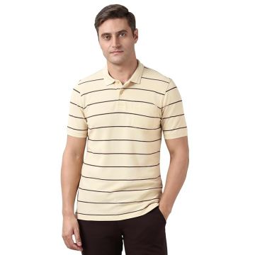 Peter England Men's Cotton-Polyester Breton Stripe Polo Shirt