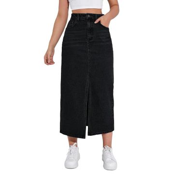 Summer Casual Front Split Thigh Straight Denim Skirt