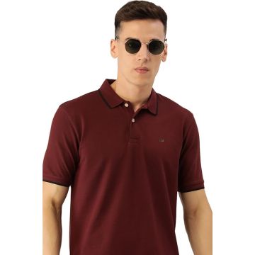 Peter England Men's Snug Fit Solid Polo T-Shirt with Coloured Collar Tipping
