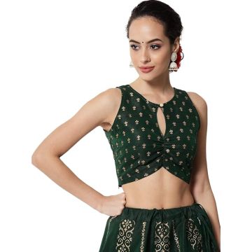 studio rasa Women's Silk Blend Block Printed Crop Top for Wedding Festive Party