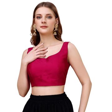 Womanista Women's Taffeta Solid Sleeveless Readymade Saree Blouse for Women Stylish