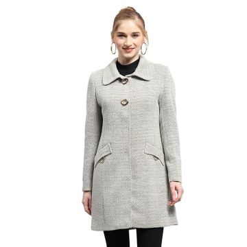 Womens Self design Collared Neck Full Sleeve Coat