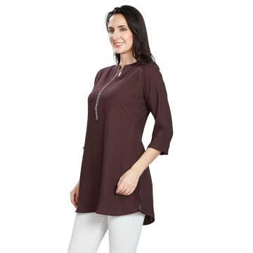 nioni Women's Straight Short Kurti -Tunic, 3/4 Sleeves, Manderian Collar