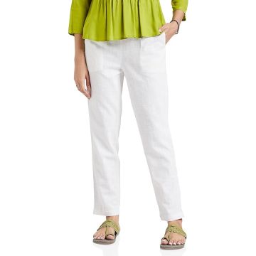 peter england Women Regular Fit Elastic Waist Full Length Cotton Formal Trouser