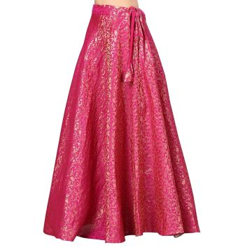 Studio Shringaar Women's Polyester Maxi Benaras Brocade Readymade Long Skirt