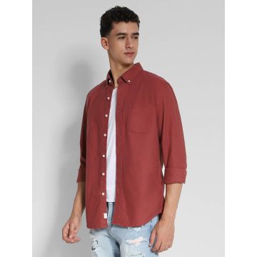 American Eagle Men Red Slim Fit Oxford Casual Shirt