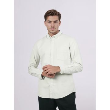 Men Cream Solid Regular Fit Cotton Shirts