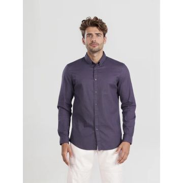 Men Purple Solid Regular Fit Cotton Linen Shirt